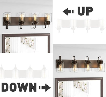 zeyu 28.5" Oil Rubbed Bronze Bathroom Light Fixtures, 4-Light Farmhouse Vanity Wall Lights with Clear Glass Shade, ZSL72B-4W ORB