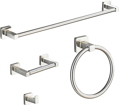 Brushed Nickel Bathroom Hardware Set 4 Pieces,Bathroom Accessories Set Stainless Steel Wall Mounted, Hand Towel Bar, Towel Ring, Robe Towel Hooks,Toilet Paper Holder,Towel Bar Set, 23.6 Inch