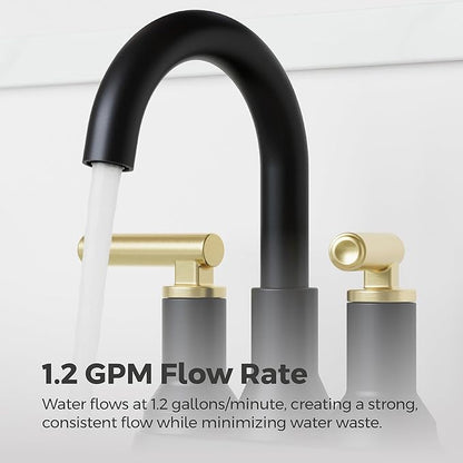 Pfister Capistrano Bathroom Sink Faucet, 4-Inch Centerset, 2-Handle, 3-Hole, NSF Certified, Matte Black and Brushed Gold Finish, LF048CSOBBG