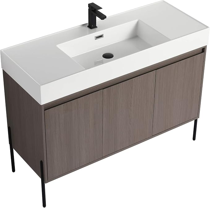 Crownpoint 48 Inch Bathroom Vanity with Sink, White Sink, Gray Oak Finish, Full Assembly Required, Elegant Bathroom Vanities for Modern Homes