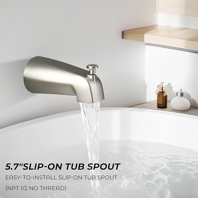 Shower Faucet Set with Tub Spout, 8 Inch Square Wall Mounted Rainfall Shower Head with Rough-in Valve Body, Bathroom Shower Trim Kit Single Function RV Shower System(Brush Nickel)