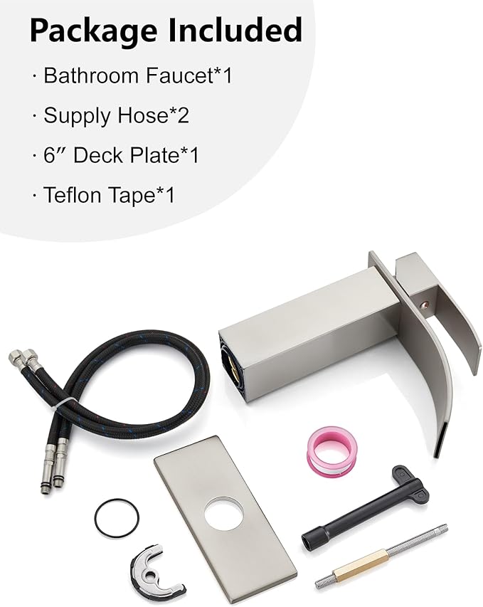 Midanya Waterfall Spout Bathroom Faucet Single Handle 1 Hole Bathroom Sink Faucet,Modern RV Lavatory Vanity Basin Tap with Water Hose,No Drain,Short Body,Brushed Nickel