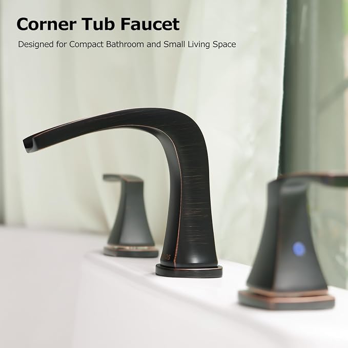 Waterfall 2 Handle Widespread Roman Tub Faucet Oil Rubbed Bronze | 3 Hole Deck Mount Bathtub Filler with Valve & Supply Lines