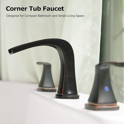 Waterfall 2 Handle Widespread Roman Tub Faucet Oil Rubbed Bronze | 3 Hole Deck Mount Bathtub Filler with Valve & Supply Lines