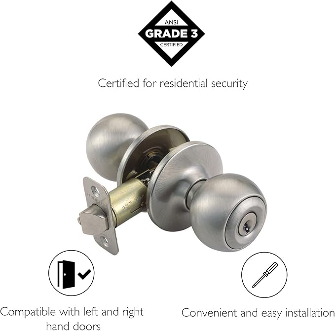 Design House 781880 Ball Keyed Entry Door Knob Satin Nickel