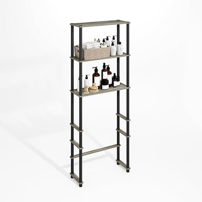 Furinno Turn-N-Tube Over The Toilet Storage, 3-Shelf Over The Toilet Organizer, Freestanding Space Saver Bathroom Shelf, for Bathroom Organizers and Storage, Grey Oak