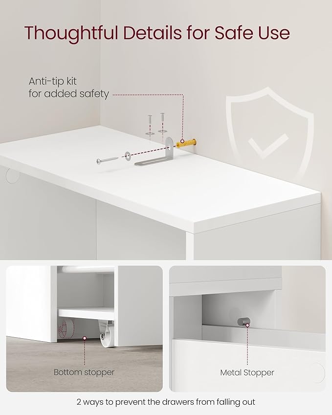 VASAGLE Slim Bathroom Storage Cabinet, Narrow Freestanding Cabinet with Storage Drawers and Adjustable Shelf, for Small Spaces, Modern Style, Cloud White UBBK567T14S