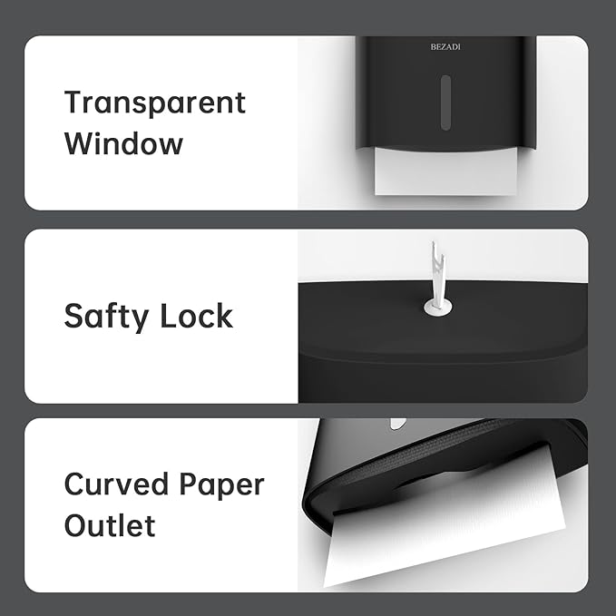 Paper Towel Dispenser,Large Capacity Wall Mount Tissue Dispensers with Smart Lock, Used for Kitchen and Bathroom Toilet Paper Holders Black
