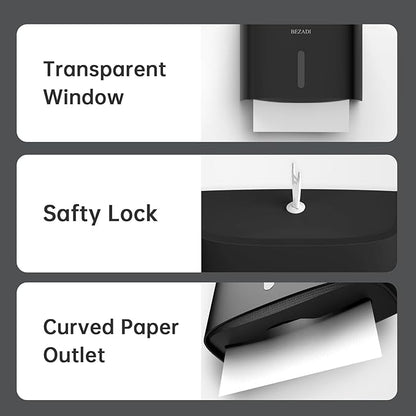 Paper Towel Dispenser,Large Capacity Wall Mount Tissue Dispensers with Smart Lock, Used for Kitchen and Bathroom Toilet Paper Holders Black