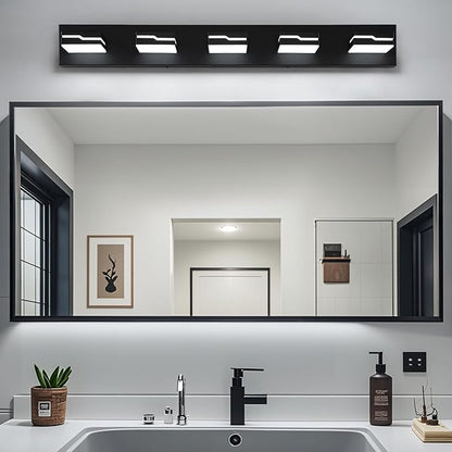 LED Modern Bathroom Vanity Light Fixtures 5-Light, 32 inch Dimmable Matte Black Vanity Lights for Bathroom Lighting Fixtures Over Mirror, with 350°Rotatable Acrylic Heads(White Light 5500K)