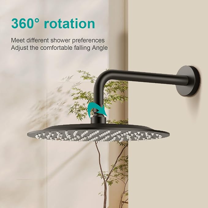 All Metal Rain Shower Head - Heavy Duty Stainless Steel, Easy Install, High Water Flow, Ultra-Thin Modern Design for Bathroom (D-Matte Black, 16)