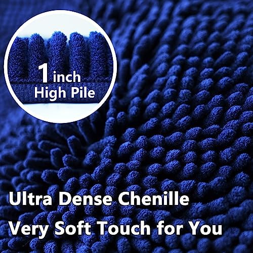 Bathroom Rugs Chenille 3-Piece Extra Soft and Absorbent Shag Bathroom Rugs, Machine Wash Mat, Strong PVC Non-Slip Underside, Plush Carpet Mats (Navy Blue)