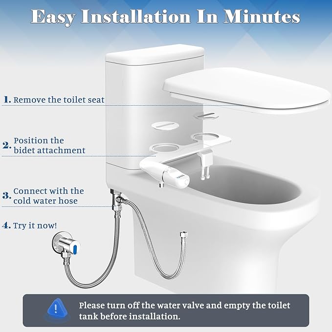 Ultra-Slim Bidet Attachment for Toilet Dual Nozzles Feminine & Rear Wash Bidet Toilet Seat Attachment Non Electric Self Cleaning Fresh Cold Water Toilet Bidets Spray Jet Easy Install (Silver)
