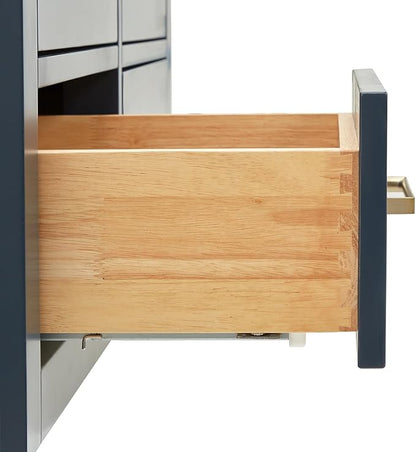 ARIEL Hutton 60-inch Bathroom Vanity with Sink,Solid Wood, 1.5-inch Carrara White Quartz Countertop & Backsplash, Double Rectangular Porcelain Sink, 3 Dovetail Drawers, Midnight Blue