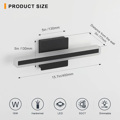LED Modern Bathroom Vanity Light 15.7 inch 16W Dimmable 5CCT Led Bathroom Light Fixture Over Mirror, Black Bar for Mirror Restroom-ETL Certificated
