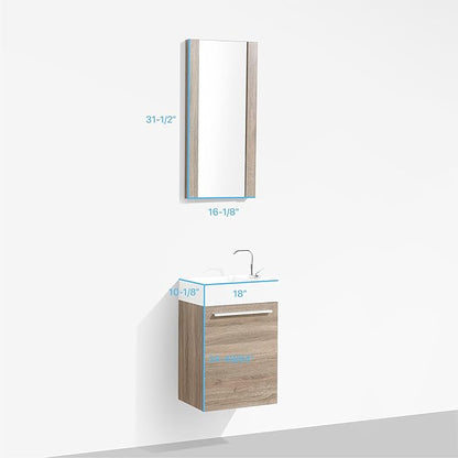 Blossom 18-Inch Floating Bathroom Vanity with Acrylic Sink and Mirror, All-Wood Construction, Space-Saving Wall Mounted Vanity for Compact Bathrooms, Modern Design Bathroom Sink Cabinet, Cart Oak