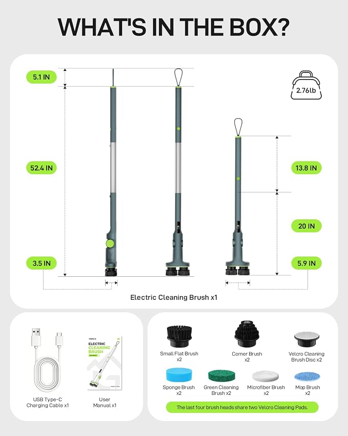 Electric Spin Scrubber Cordless Cleaning Brush | Adjustable Handle and Powerful Motor for Deep Cleaning Bathroom, Tile, Shower, Kitchen and Home Surfaces.