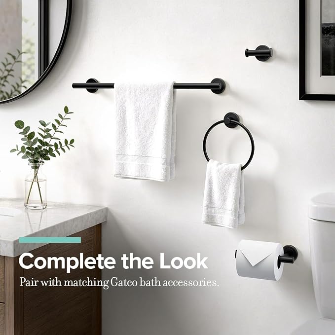 Gatco 4242MX Latitude II Towel Ring | Modern Hand Towel Holder for Bathroom | Stylish Decorative Hardware, Heavy Duty Metal, EZ Ancor Mounting | Matte Black