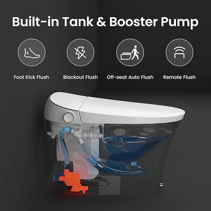 Smart Toilet with Bidet Built in, Luxury Bidet Toilet with Tank, Foam Dispenser for Self-Cleaning Shield, Heated Seat, Instant Warm Water & Dryer, Pump-Assist & Kick Flush, Digital Display