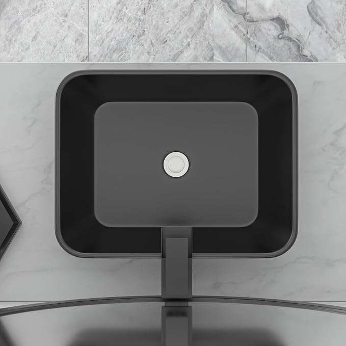 Black Bathroom Sink 19"x15" Vessel Sink Rectangule Bowl Sinks for Bathrooms Ceramic Above Counter Rectangular Vessel Bathroom Sink Porcelain Modern Large Sink Basin Lavatory Vanity Matte Black