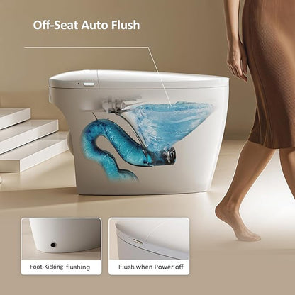 Smart Toilet with Basic Intelligent Function, Elongated Tankless Smart Toilet with Heated Seat, Auto Flush, Foot Kicking Flush, Night Light