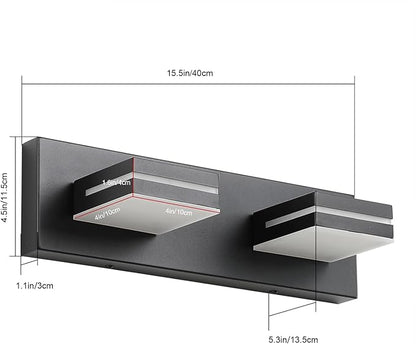 SineRise LED Modern Bathroom Vanity Light Fixtures (2-Light, 15.5-Inch), Matte Black Modern Acrylic Bathroom Wall Lighting Fixtures Over Mirror (Cool White 6000K)