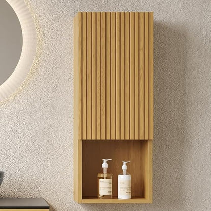 KEIKI Bathroom Wall Cabinet with Soft-Close Doors & Open Shelf, Golden Oak | Premium Wood Medicine Cabinet, Narrow Storage Cabinet for Bathroom Kitchen Laundry Room