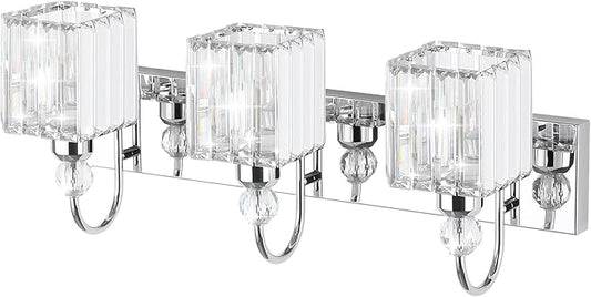 Ralbay Chrome Crystal Bathroom Vanity Light - 3-Lights, 24" Modern Wall Light Fixtures