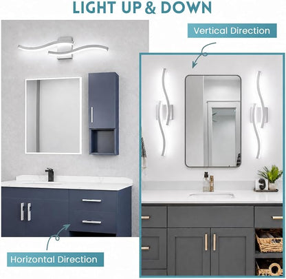 Brushed Nickel Curved Bathroom Vanity Light Fixture Over Mirror, 23.62 inch Modern LED Wall Lamp 5500K Bathroom Light Fixture Vanity Lighting Wall Sconces,2 Packs
