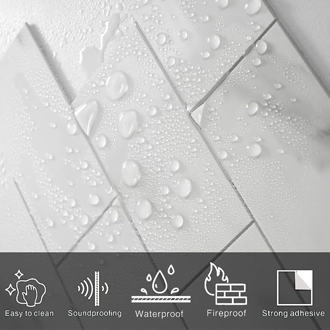 Luxury 10-Sheet Peel and Stick Backsplash,Self Adhesive Faux Stone 12”x12” White Subway Tile for Kitchen,Glossy Waterproof Carrara Brick Marble Look,Stick on Accent Wall for Bathroom,Bedroom