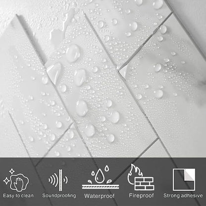 Luxury 10-Sheet Peel and Stick Backsplash,Self Adhesive Faux Stone 12”x12” White Subway Tile for Kitchen,Glossy Waterproof Carrara Brick Marble Look,Stick on Accent Wall for Bathroom,Bedroom