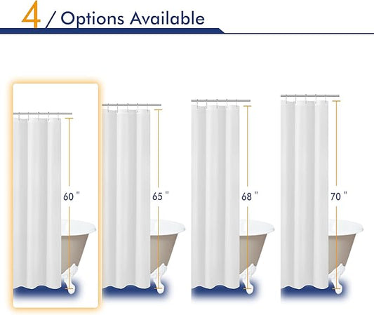 N&Y HOME Short Fabric Shower Curtain Liner 60 inches Long, Hotel Quality, Machine Washable, White Shorter Bathroom Curtains with Grommets, 72x60