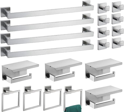 Bathroom Hardware Set 20 Piece Brushed Nickel Bathroom Accessories Set SUS304 Towel Bar Set Includes 4 Towel Bar 24 Inch+4 Towel Holder+4 Toilet Paper Holder+8 Towel Hooks (20, Brushed Nickel)