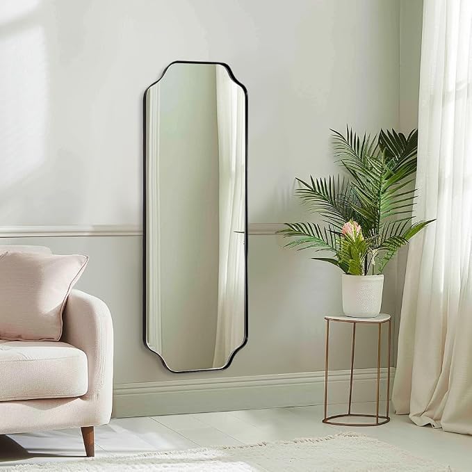 18" x 48" Full Length Mirror, Large Black Scalloped Bathroom Mirror, Full Body Wall Mirror with Scalloped Corner Decorative for Bedroom, Living Room (Horizontal or Vertical)