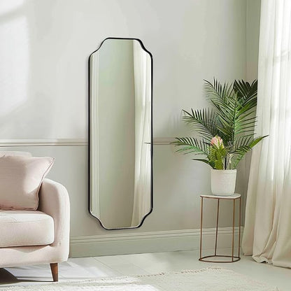 18" x 48" Full Length Mirror, Large Black Scalloped Bathroom Mirror, Full Body Wall Mirror with Scalloped Corner Decorative for Bedroom, Living Room (Horizontal or Vertical)