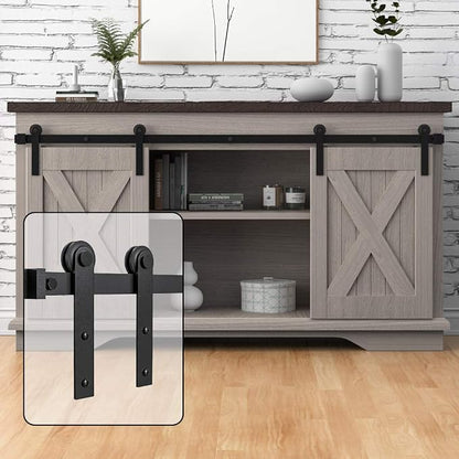 WINSOON 4FT Super Mini Barn Door Hardware Kit, Double Doors, I Shape Hanger | Sliding Small Barn Door Hardware Kit, for Mini/Small Barn Door, TV Stands, Wardrobe Cabinets, DIY