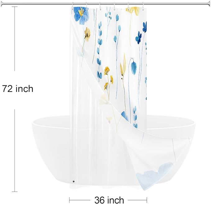 Small Stall 3 in 1 Shower Curtain Set, 36x72 | Narrow Half 3 in 1 Shower Curtain Set, PEVA Liner Set & 12 Double Sided Steel Hooks, Waterproof Fabric Bathroom Curtain