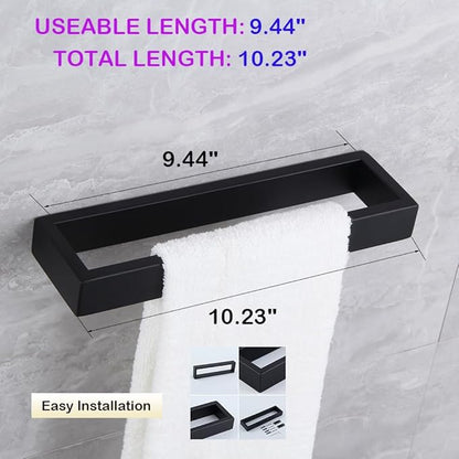 Matte Black Bathroom Towel Ring Stainless Steel Wall Mounted Hand Towel Bar Modern Square Style Towel Rack, D69018B