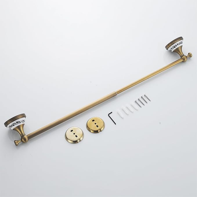 Antique Bronze Brass Towel Bar,Adjustable 15.5 to 27.5 Inch Bath Towel Bar Rack for Bathroom Towel Holder, Wall Mounted Bathroom Hardware Accessories,Porcelain Design