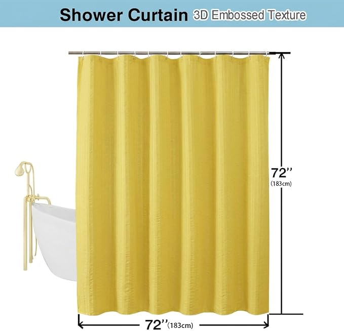 Aiyufeng Moga Lemon Yellow Fabric Shower Curtains for Bathroom - Hotel Spa Polyester Cloth Bath Curtain with 12 Holes, 72x72, Machine Washable, Lemon Yellow