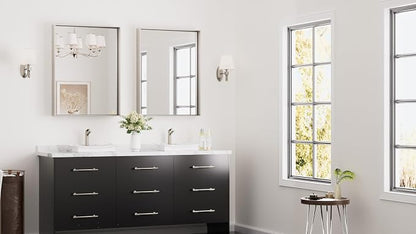 Keonjinn 24x32 Inch Nickel Bathroom Mirror for Over Sink, Aluminum Alloy | HD Tempered Glass, Vanity Mirror, Brushed Framed, Square Corner, Modern Farmhouse, Wall Mounted Mirrors, Rectangular