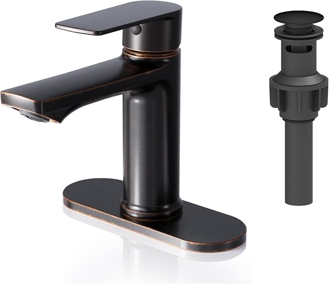 BELZ Bronze Bathroom Faucet, Lead-Free 1 or 3 Hole (4") Vanity Sink Faucet | NSF372 Certified, Rustproof & Splash-proof Aerator, Single Handle Modern Design with Pop-up drain & Hoses, Easy DIY Install