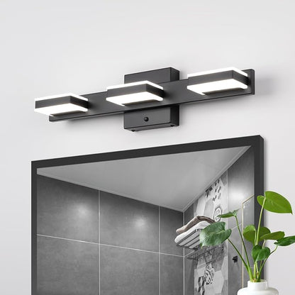 mirrea 20" 3 Light 3CCT LED Black Bathroom Vanity Light Fixture | Over Mirror,Bathroom Lighting,3000K/4000K/5000K ,Dimmable,Rust-resistant,Moisture-resistant,Acrylic shade,Wall Mount