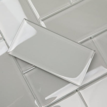 Warm Grey Glass Subway Tile, Glass for Bathroom Kitchen Shower Backsplash Wall, 3 x 6 Inches, 4 Sq.Ft.