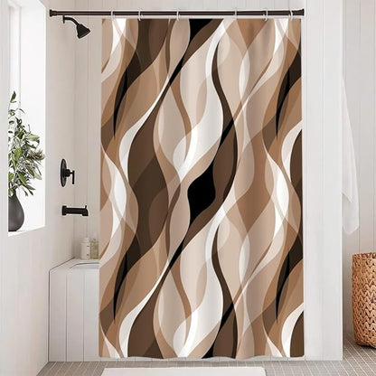 Brown Shower Curtain, Modern Abstract Grey and Brown Striped Shower Curtain Set for Bathroom Waterproof Tan Shower Curtain with Hooks, 48x72 Inch