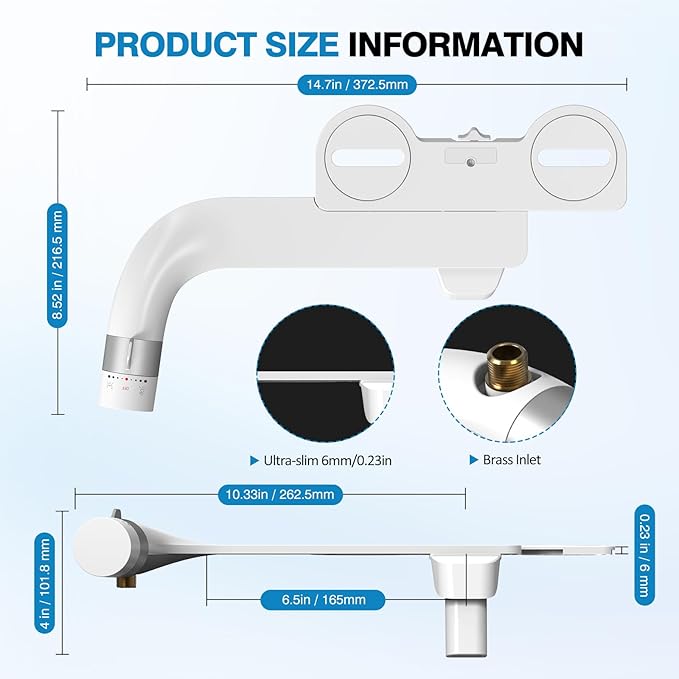 Non-Electric Bidet Dual Mode Bidet Attachment for Toilet, Ultra Slim Rotary Switch Retractable Nozzles for Rear & Feminine Cold Water Wash, Adjustable Water Pressure, Stainless Steel Inlet
