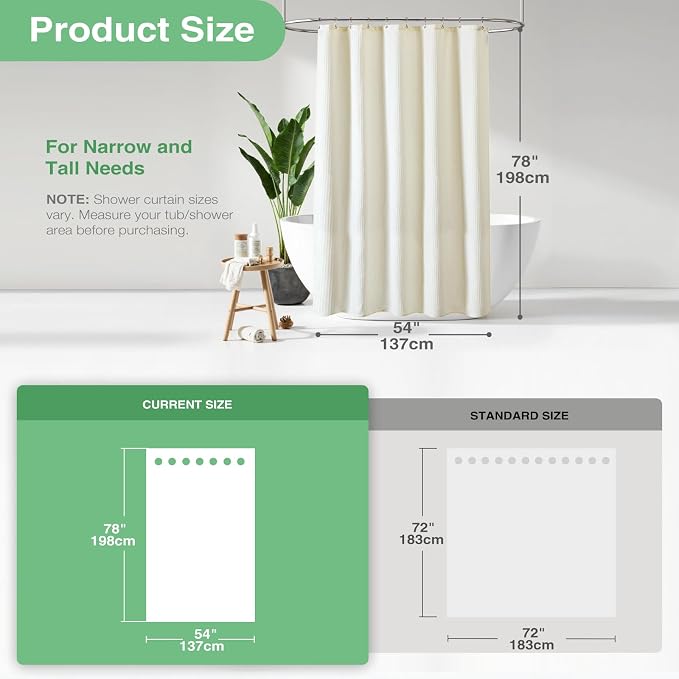Stall Waffle Shower Curtain 256 GSM Heavy Fabric 54x78 Cream/Ivory | 54 x 78 Inch Long, Thick Cloth, Weighted Hem, Water Repellent, Hotel Luxury Polyester Shower Curtains for Bathroom 10 Hooks