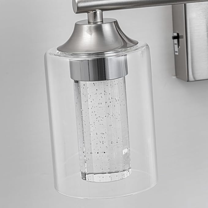 3-Light Brushed Nickel Bathroom Vanity Light with 3 Color Modes (3000K/4000K/6000K), Dimmable Modern Wall Light Over Mirror with Clear Glass Shade