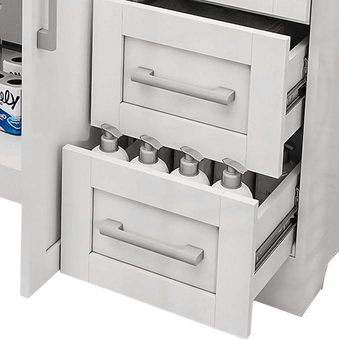 60 Inch Bathroom Vanity Without Sink, Modern Solid Wood Bathroom Storage Vanity with 4 Soft Closing Doors & 3 Full Extension Drawers,Quick Assemble Cabinet in White
