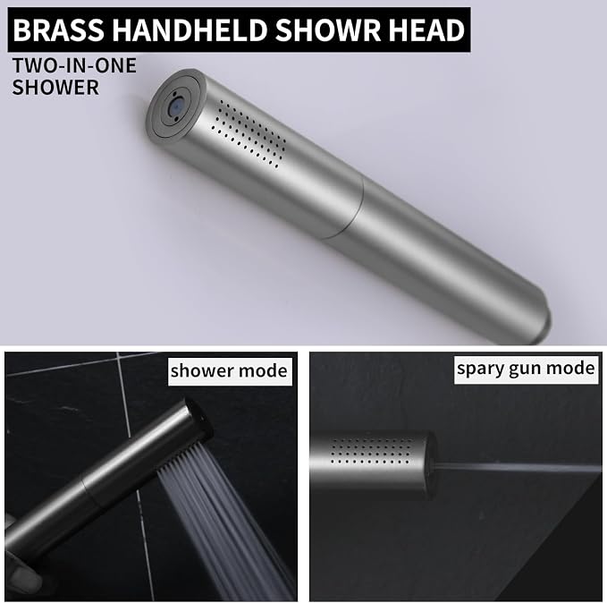 AYIVG Brushed Nickel Finish Round Brass 2 In 1 Function High Pressure Handheld Shower Head Sprayer Hand Shower Wand with 59 Inch Hose For Bathroom Shower System